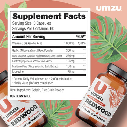 UMZU Redwood Max Nitric Oxide Booster, 1-Month Supply – Advanced Nitric Oxide Supplement with Fitnox Blend, Pine Bark, Resveratrol & Tart Cherry – Promotes Healthy Circulation, Energy and Recovery