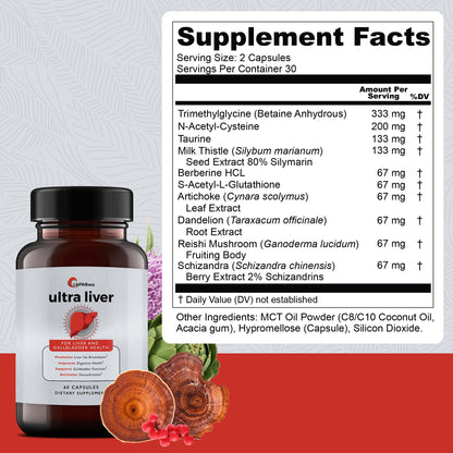 UpWellness Ultra Liver Supplement – Advanced Liver & Gallbladder Support with TMG, NAC & Milk Thistle (60 Capsules)