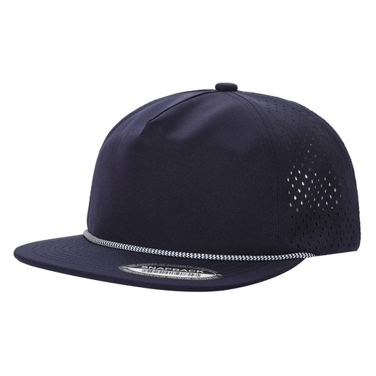5panel Unstructured Crown W/ Laser Back W/ Rope Flatbill Water Proof Fabric 5wpr