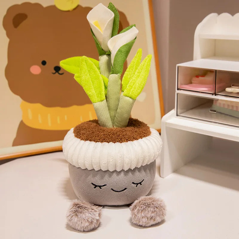 Tulip & Succulent Plant Plush Toy – Cute Stuffed Doll Bookshelf Décor, Soft Kawaii Pillow Pendant & Birthday Gift for Girls