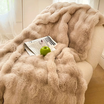 [Cozy|Faux Rabbit] Soft, Warm, 1pc Cozy Faux Rabbit Fleece Blanket | Throw for Bedroom, Guest Room, Living Room, Student Dormito
