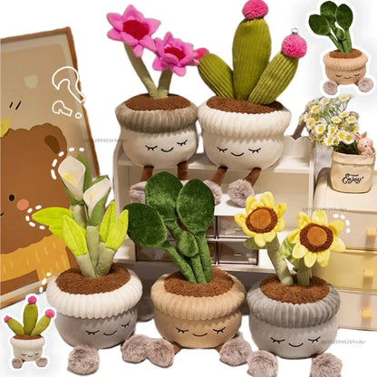 Tulip & Succulent Plant Plush Toy – Cute Stuffed Doll Bookshelf Décor, Soft Kawaii Pillow Pendant & Birthday Gift for Girls