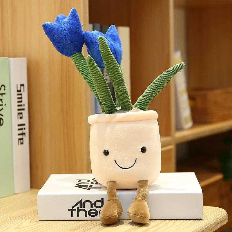 Tulip & Succulent Plant Plush Toy – Cute Stuffed Doll Bookshelf Décor, Soft Kawaii Pillow Pendant & Birthday Gift for Girls