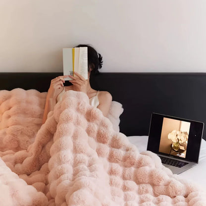 [Cozy|Faux Rabbit] Soft, Warm, 1pc Cozy Faux Rabbit Fleece Blanket | Throw for Bedroom, Guest Room, Living Room, Student Dormito