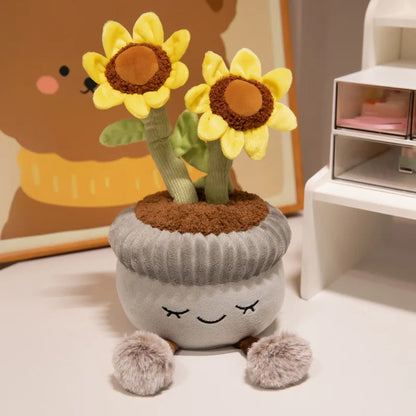 Tulip & Succulent Plant Plush Toy – Cute Stuffed Doll Bookshelf Décor, Soft Kawaii Pillow Pendant & Birthday Gift for Girls