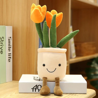 Tulip & Succulent Plant Plush Toy – Cute Stuffed Doll Bookshelf Décor, Soft Kawaii Pillow Pendant & Birthday Gift for Girls