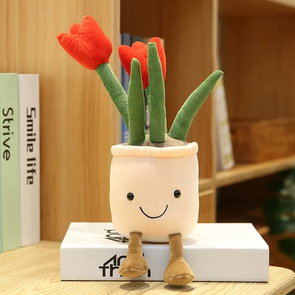 Tulip & Succulent Plant Plush Toy – Cute Stuffed Doll Bookshelf Décor, Soft Kawaii Pillow Pendant & Birthday Gift for Girls