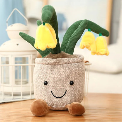Tulip & Succulent Plant Plush Toy – Cute Stuffed Doll Bookshelf Décor, Soft Kawaii Pillow Pendant & Birthday Gift for Girls