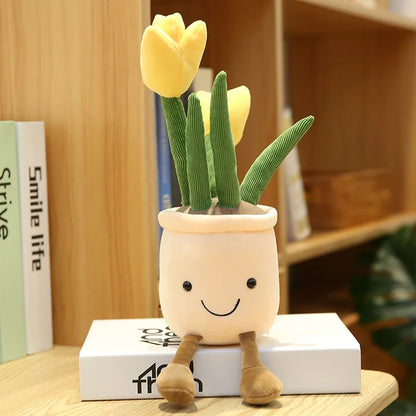 Tulip & Succulent Plant Plush Toy – Cute Stuffed Doll Bookshelf Décor, Soft Kawaii Pillow Pendant & Birthday Gift for Girls