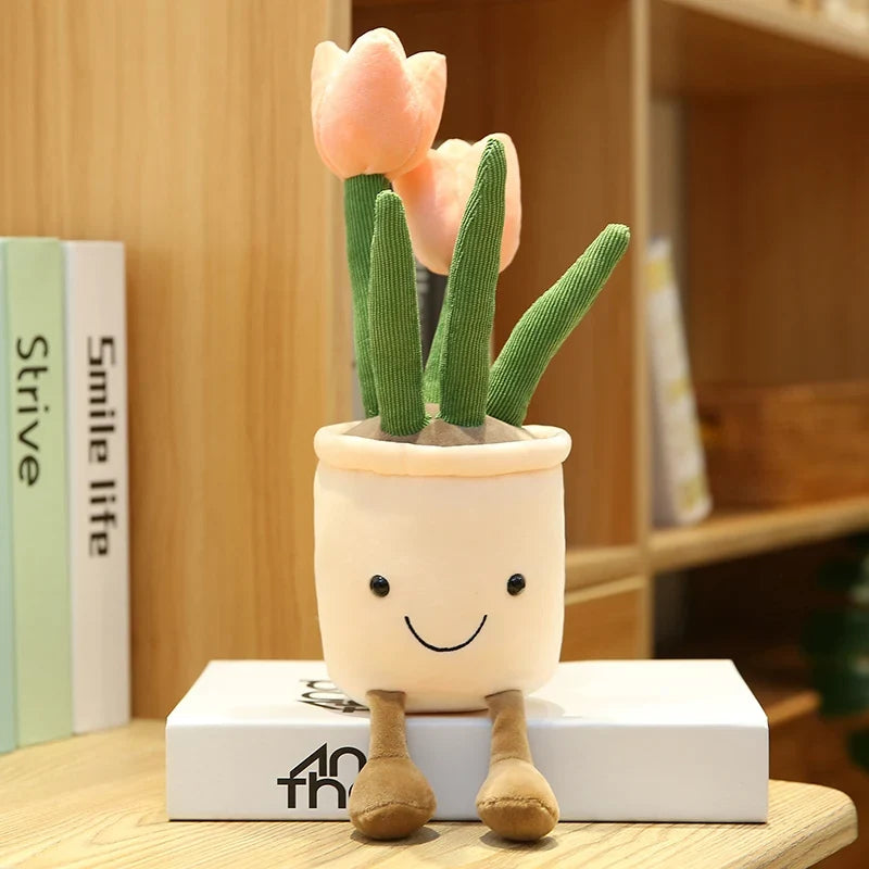 Tulip & Succulent Plant Plush Toy – Cute Stuffed Doll Bookshelf Décor, Soft Kawaii Pillow Pendant & Birthday Gift for Girls