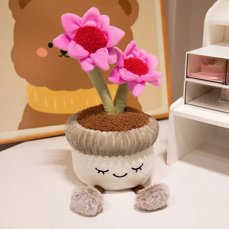 Tulip & Succulent Plant Plush Toy – Cute Stuffed Doll Bookshelf Décor, Soft Kawaii Pillow Pendant & Birthday Gift for Girls