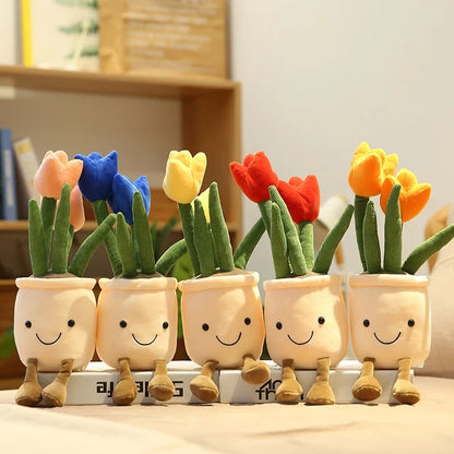 Tulip & Succulent Plant Plush Toy – Cute Stuffed Doll Bookshelf Décor, Soft Kawaii Pillow Pendant & Birthday Gift for Girls