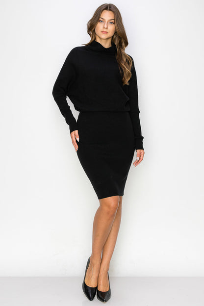 WD0006 LONG SLEEVE DOLMAN MIDI SWEATER DRESS