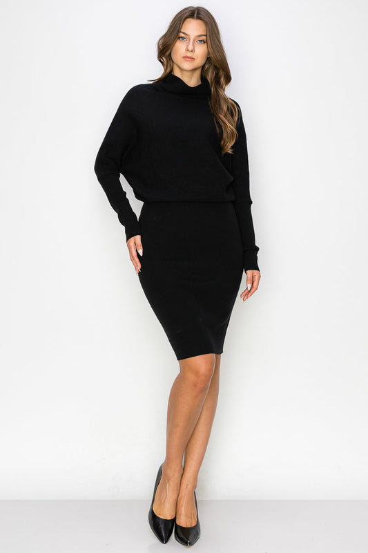 WD0006 LONG SLEEVE DOLMAN MIDI SWEATER DRESS