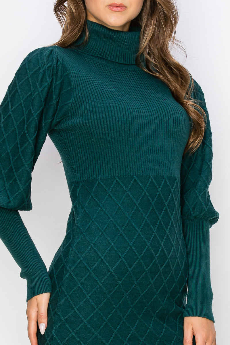 WD0020 Diamond Patterned Turtle Neck Sweater Dress