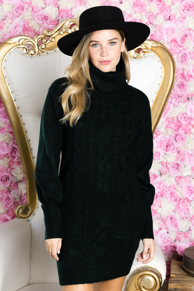 WD0024 Turtleneck Cable Pattern Sweater Dress