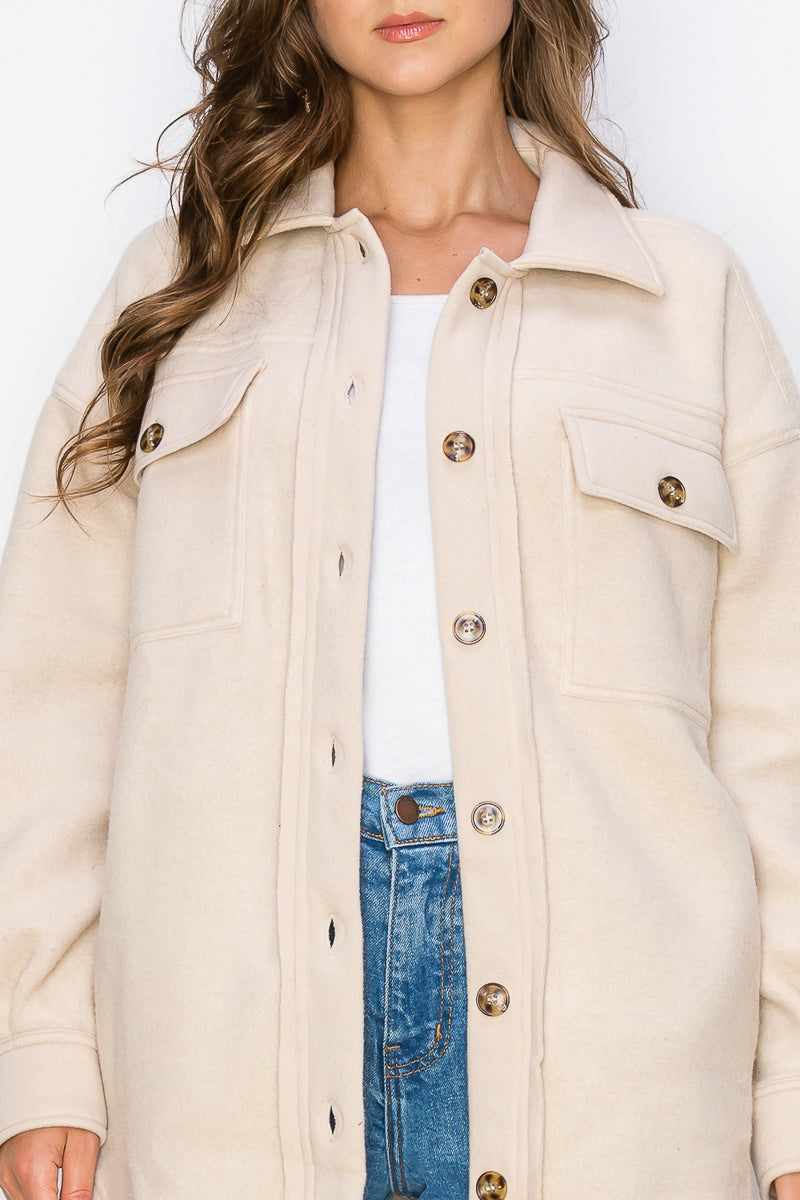 WK0022 Fleece Button Down Oversized Jacket