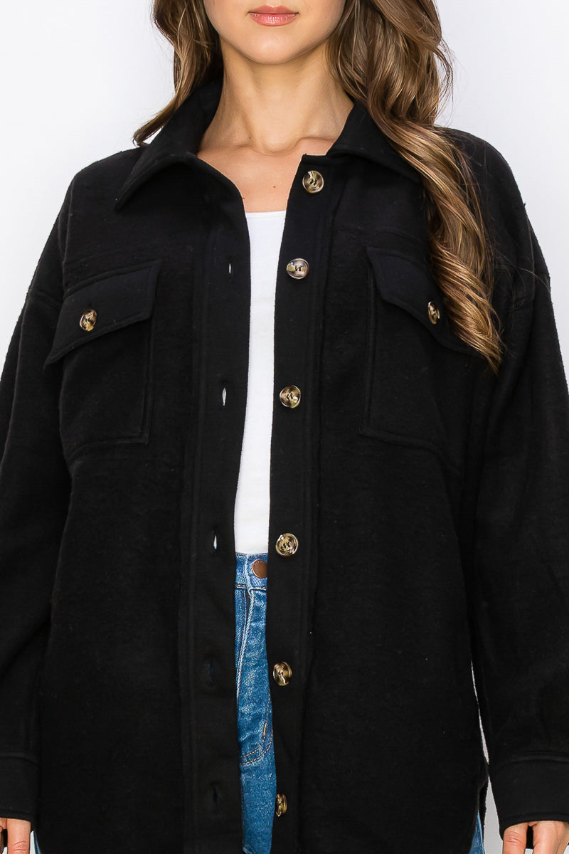 WK0022 Fleece Button Down Oversized Jacket