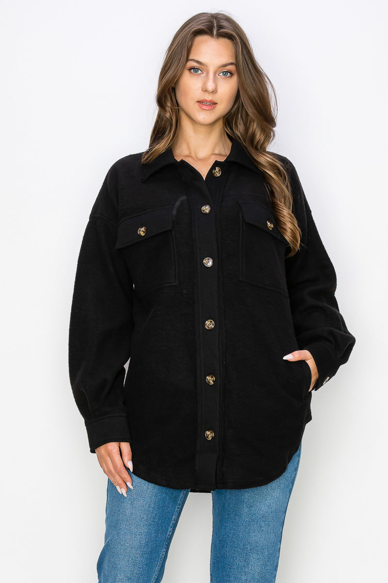 WK0022 Fleece Button Down Oversized Jacket