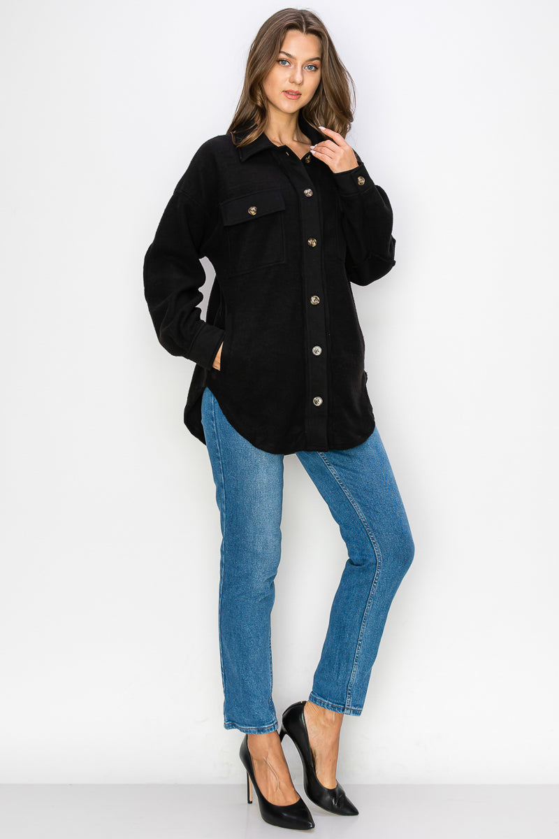WK0022 Fleece Button Down Oversized Jacket