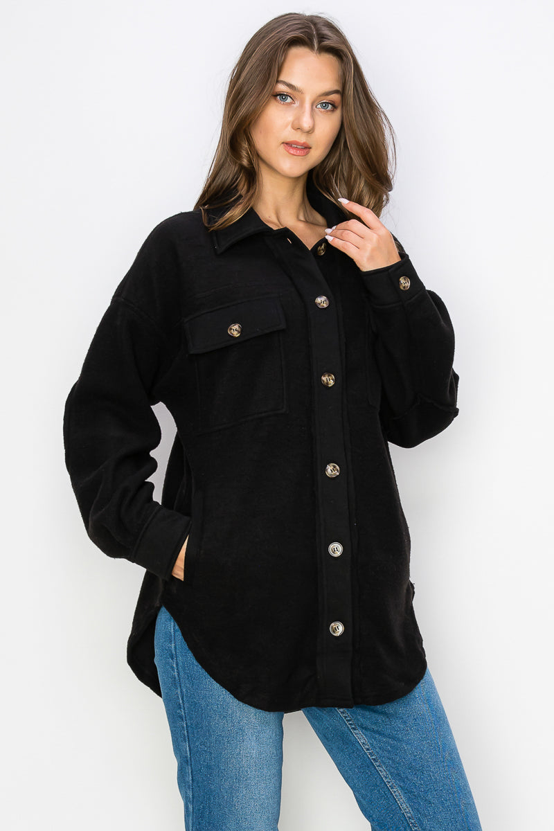 WK0022 Fleece Button Down Oversized Jacket