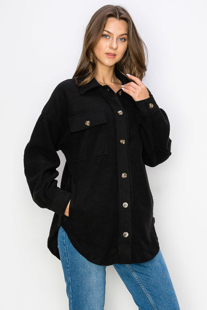 WK0022 Fleece Button Down Oversized Jacket