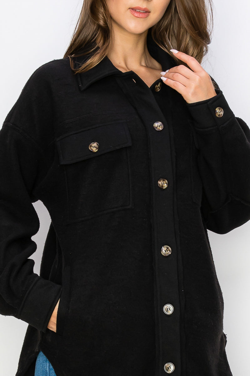 WK0022 Fleece Button Down Oversized Jacket