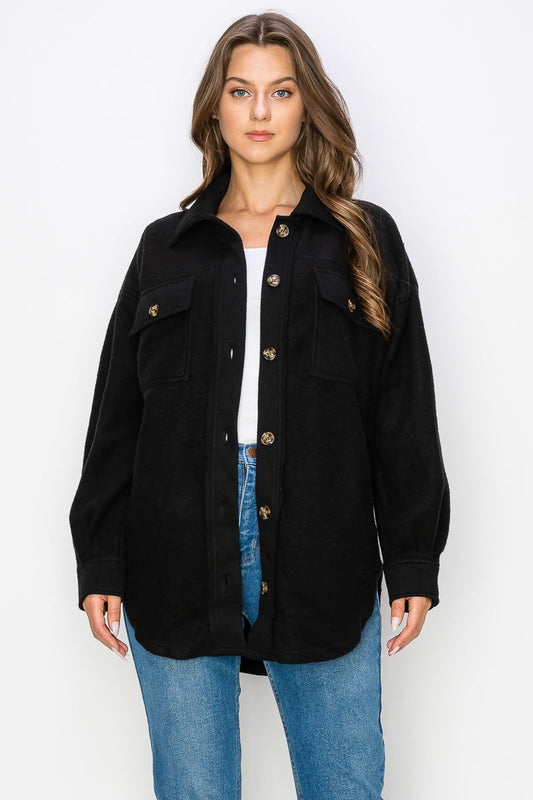 WK0022 Fleece Button Down Oversized Jacket