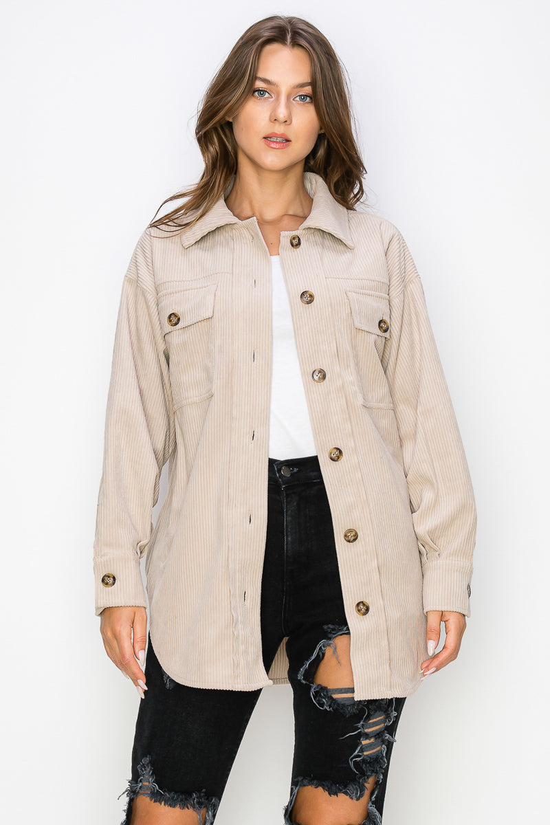 WK0023 Corduroy Button Front Shacket