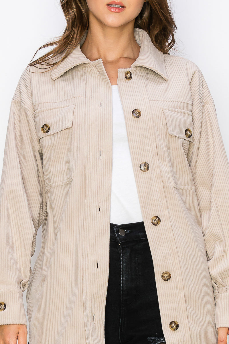 WK0023 Corduroy Button Front Shacket