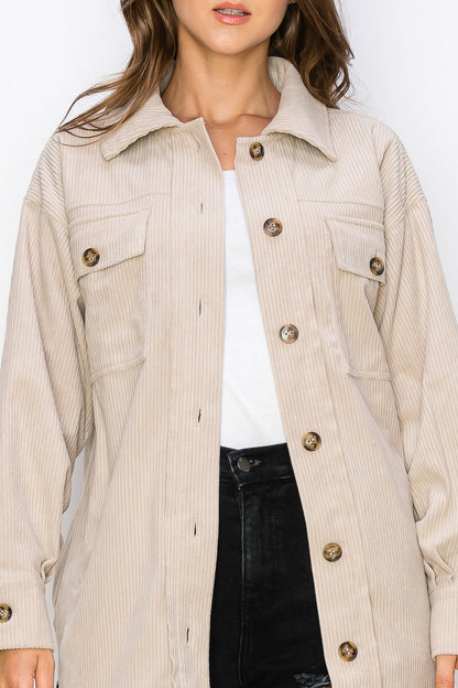 WK0023 Corduroy Button Front Shacket