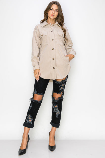 WK0023 Corduroy Button Front Shacket