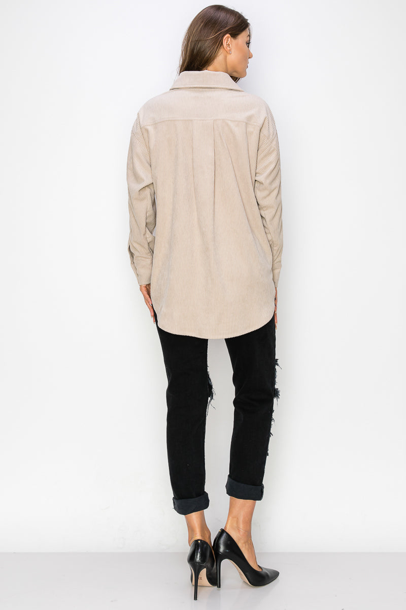 WK0023 Corduroy Button Front Shacket