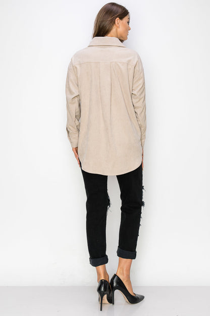 WK0023 Corduroy Button Front Shacket