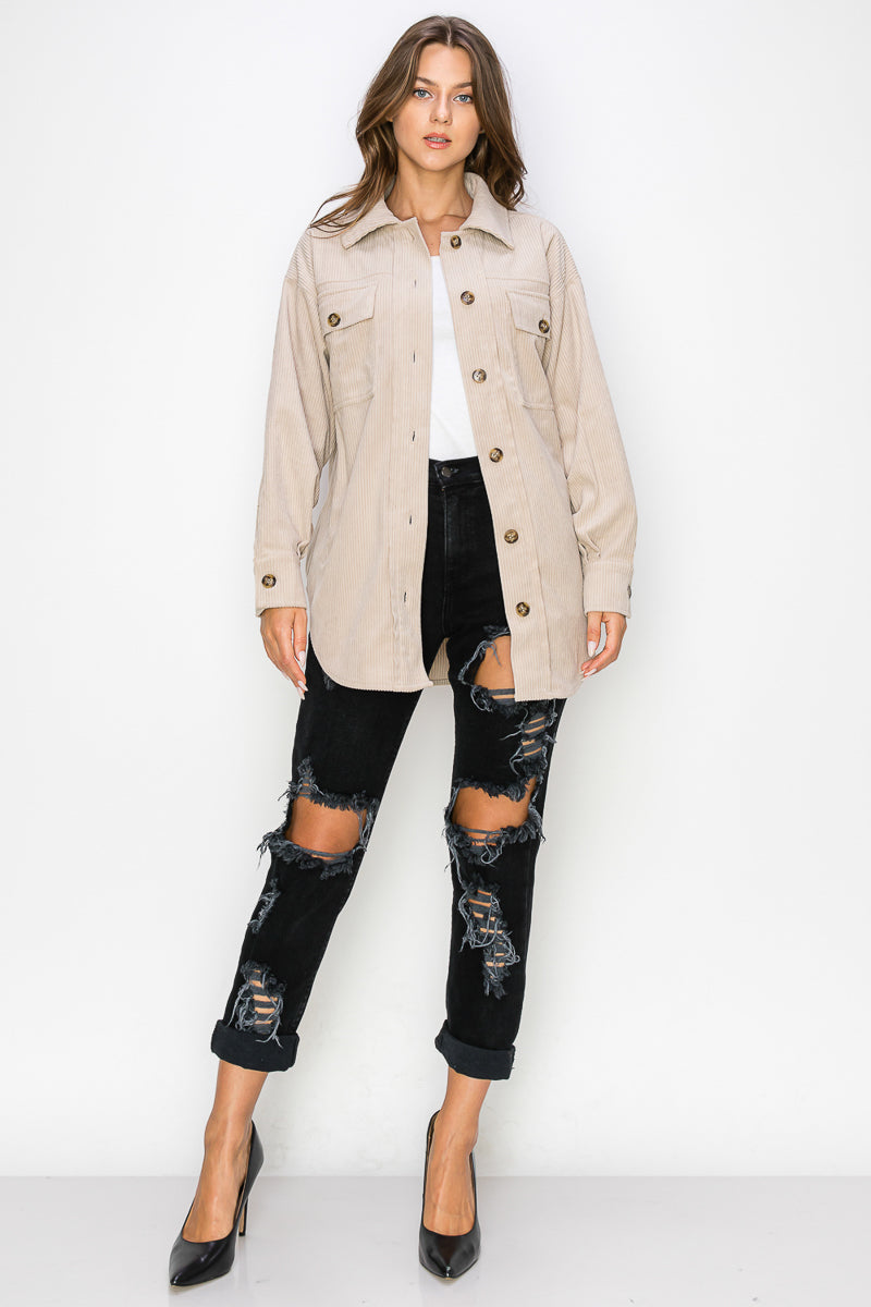 WK0023 Corduroy Button Front Shacket
