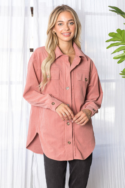 WK0023 Corduroy Button Front Shacket