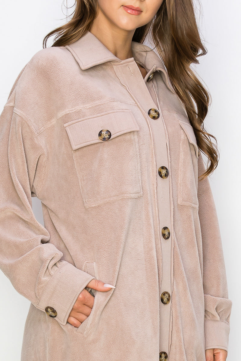 WK0029 Reverse Fleece Drop Sleeve Long Jacket