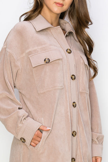 WK0029 Reverse Fleece Drop Sleeve Long Jacket
