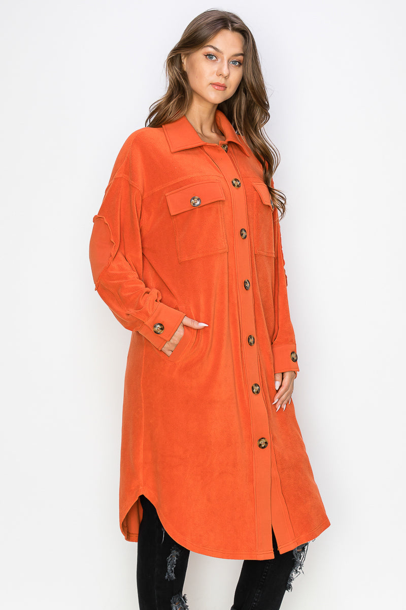 WK0029 Reverse Fleece Drop Sleeve Long Jacket