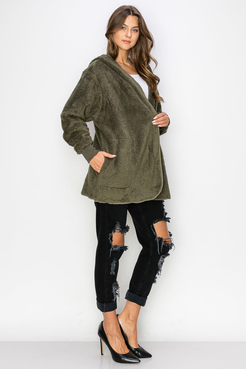 WK0042 Warm and Soft Fur Fabric Hoodie Jacket