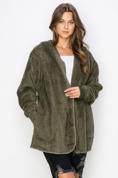 WK0042 Warm and Soft Fur Fabric Hoodie Jacket