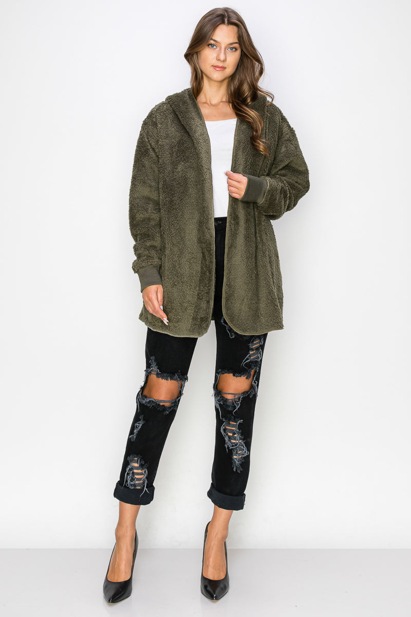 WK0042 Warm and Soft Fur Fabric Hoodie Jacket