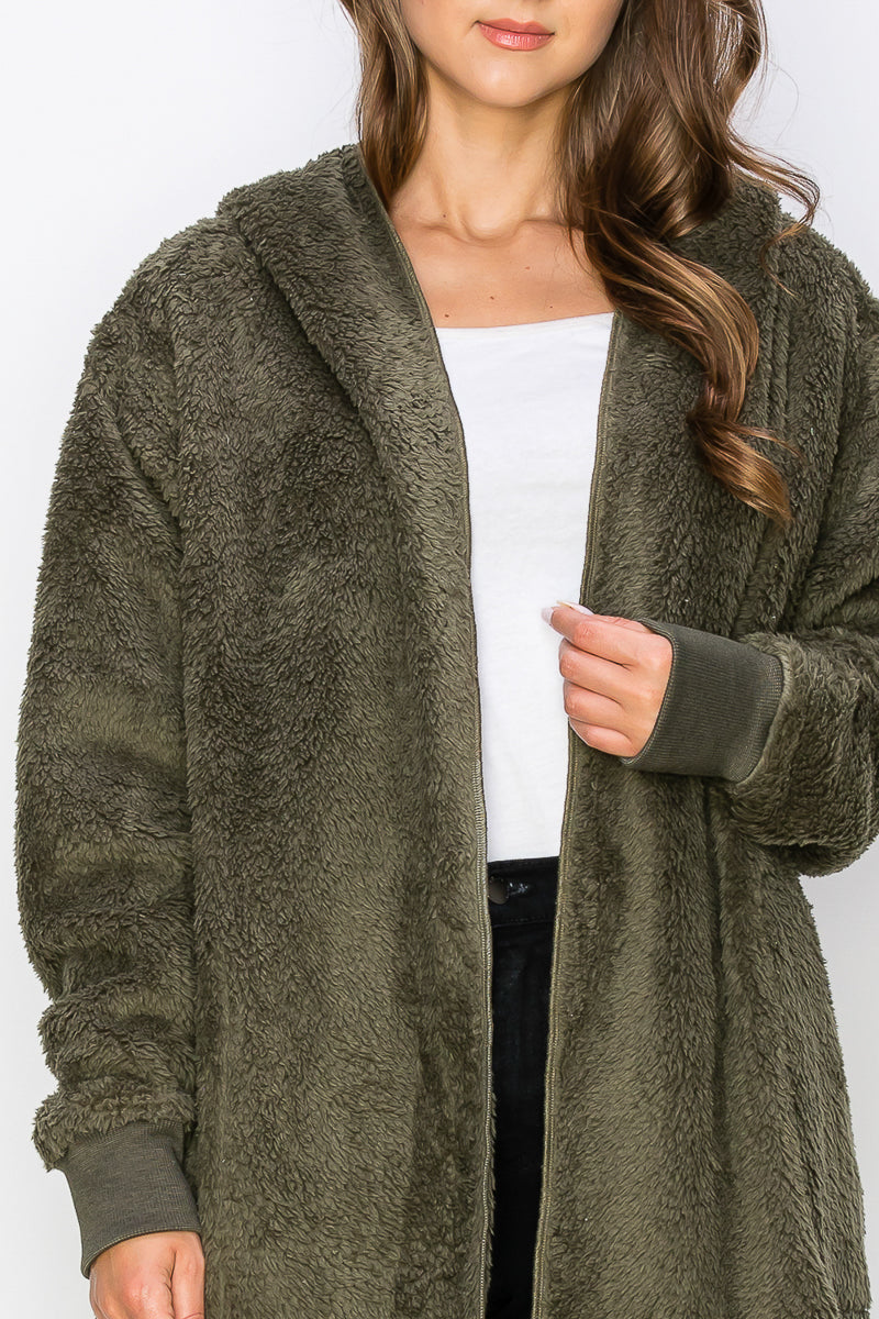 WK0042 Warm and Soft Fur Fabric Hoodie Jacket