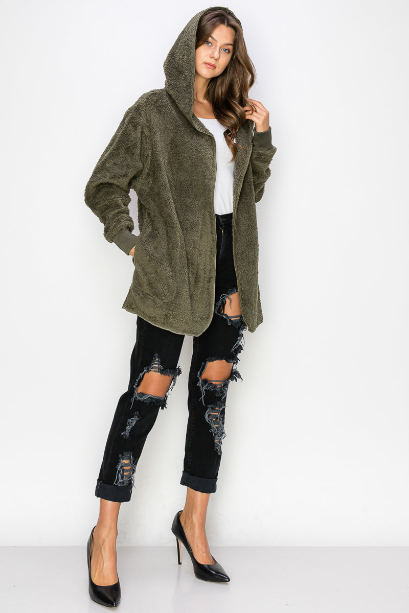 WK0042 Warm and Soft Fur Fabric Hoodie Jacket