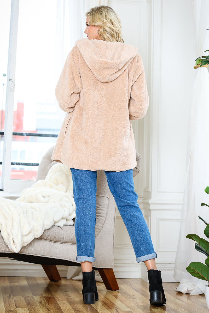WK0042 Warm and Soft Fur Fabric Hoodie Jacket
