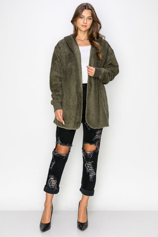 WK0042 Warm and Soft Fur Fabric Hoodie Jacket
