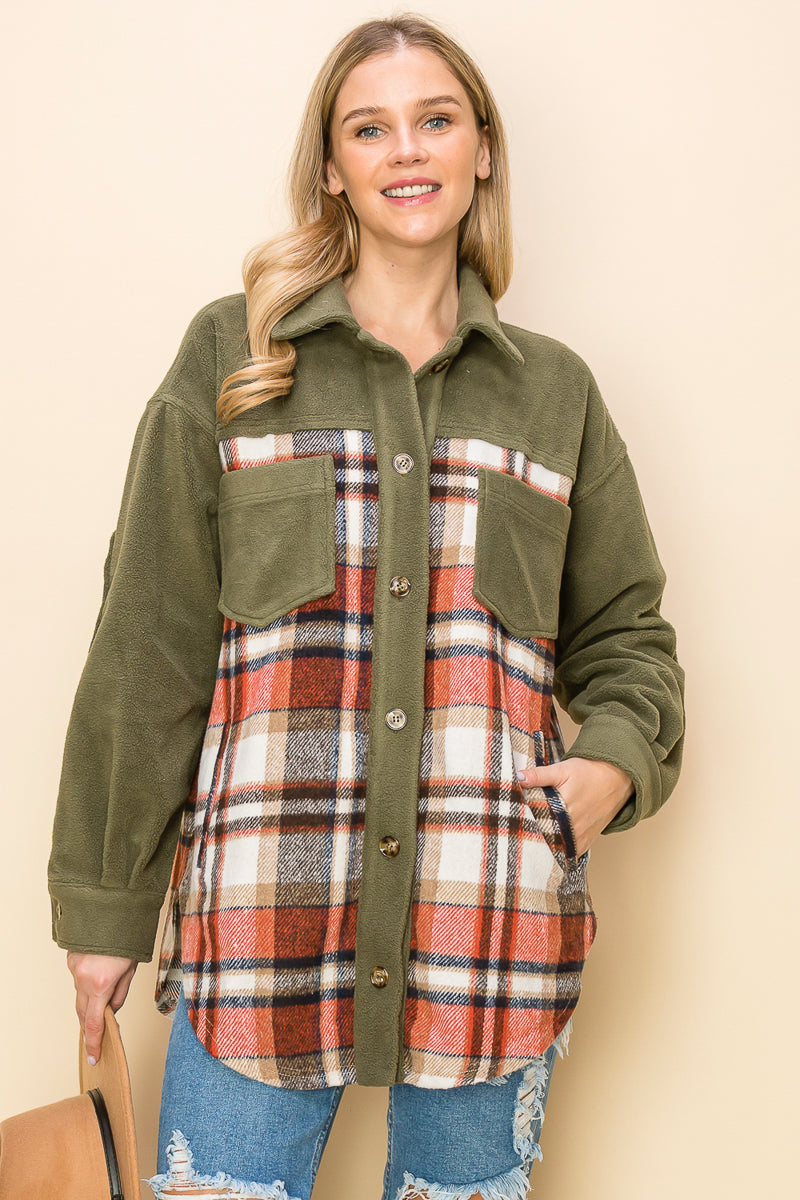 WK0044 Plaid Long Sleeve Shacket