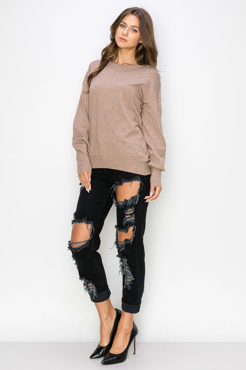 WT0001 Wholesale Cutout Draped Back Pullover