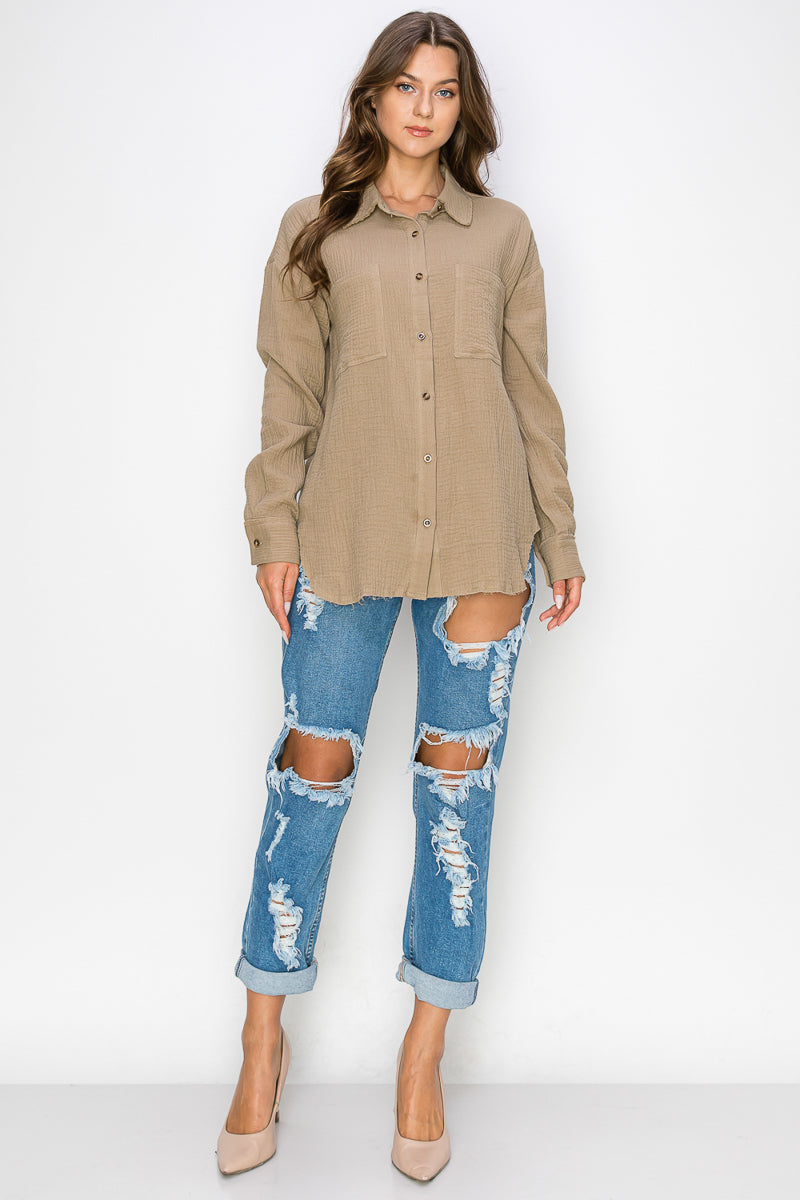 WT0039 Oversized Button Up Shirt