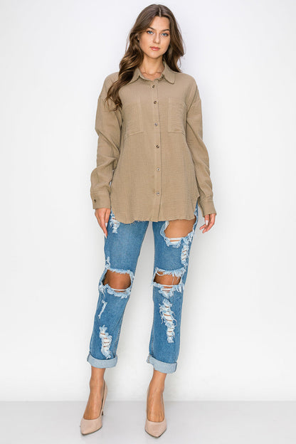 WT0039 Oversized Button Up Shirt